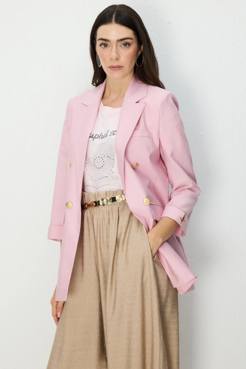 Ekol Kadın Kapak Cepli Duble Kol Ceket 1068 Pembe Pembe