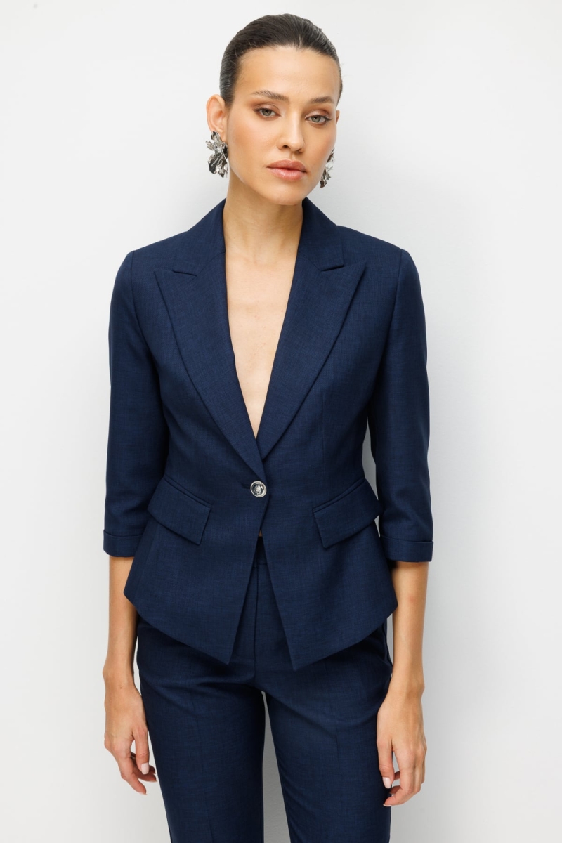 Ekol Kadın Kapak Cepli Duble Kol Ceket 1184 Lacivert Lacivert