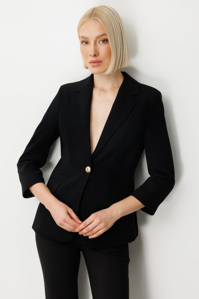 Ekol Kadın Kapak Cepli Duble Kol Ceket 5203 Siyah Siyah