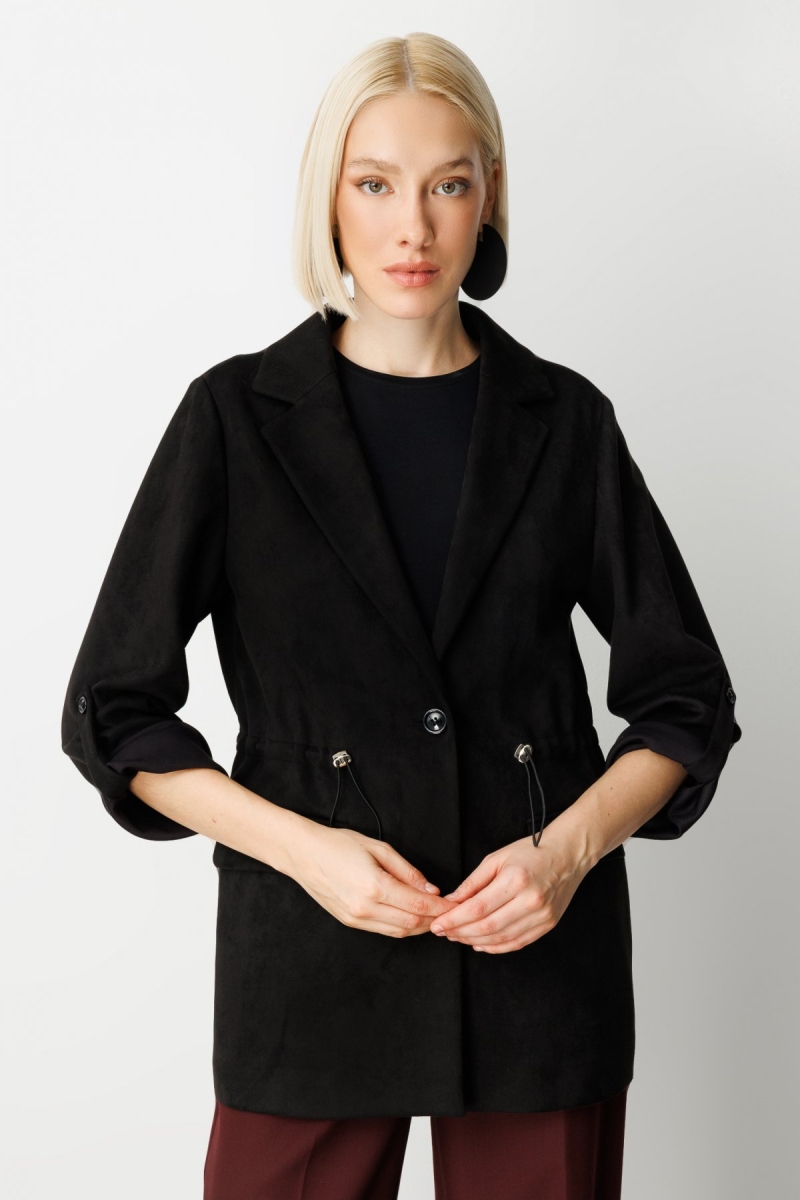 Ekol Kadın Kapak Cepli Güderi Ceket 5063 Siyah Siyah