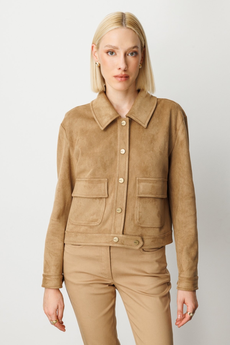 Ekol Kadın Kapak Cepli Güderi Mont 8017 Vizon Vizon