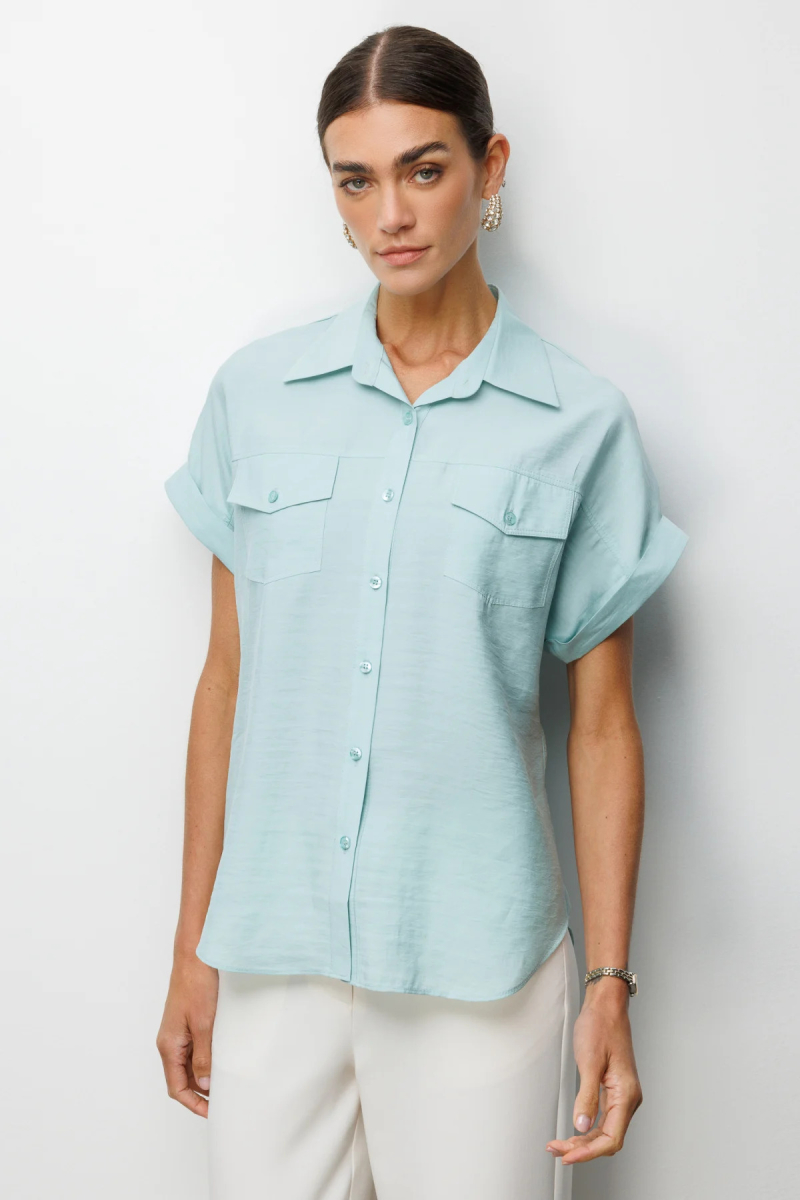 Ekol Kadın Kapak Cepli Kısa Kollu Gömlek 2088 Mint Mint