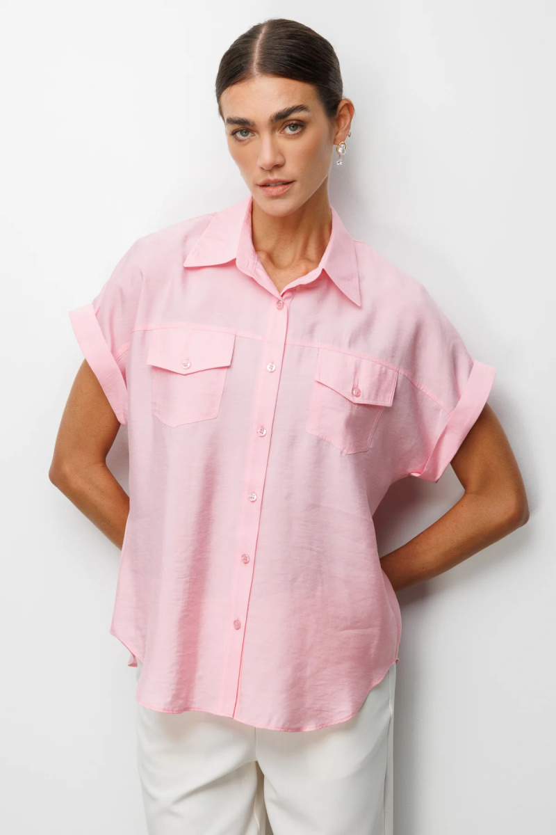 Ekol Kadın Kapak Cepli Kısa Kollu Gömlek 2088 Pembe Pembe
