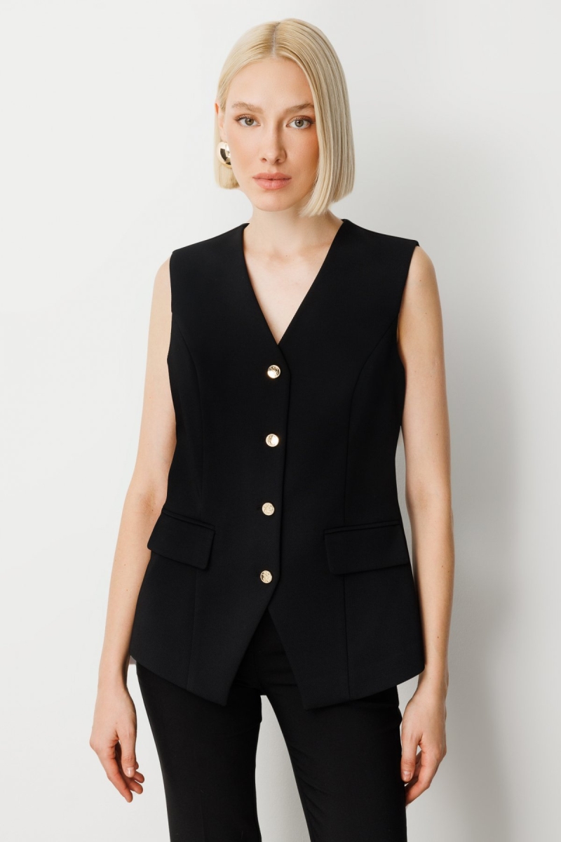 Ekol Kadın Kapak Cepli V Yaka Yelek 5037 Siyah Siyah