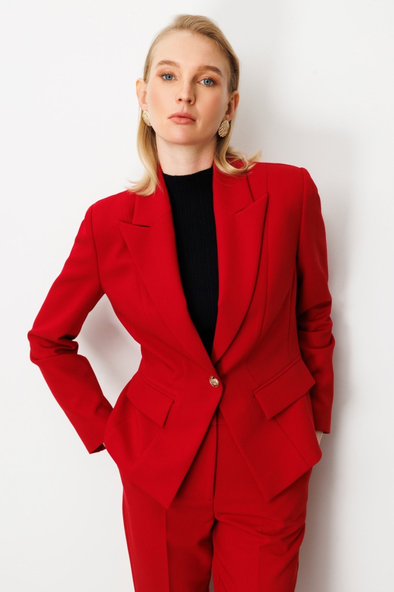 Ekol Kadın Kapak Cepli Vatkalı Ceket 5021 Kırmızı Kırmızı