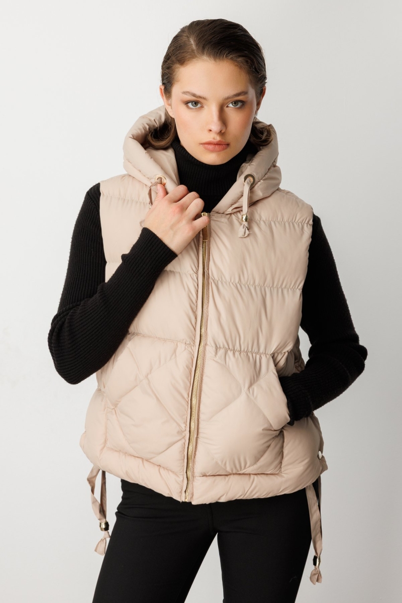 Ekol Kadın Kapüşonlu Şişme Yelek 8581 Bej Bej
