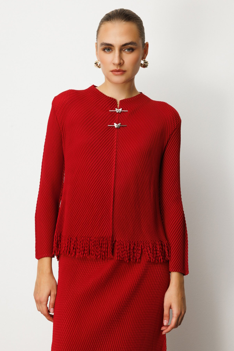 Ekol Kadın Kelebek Aksesuarlı Püsküllü Bluz 3909 Bordo Bordo