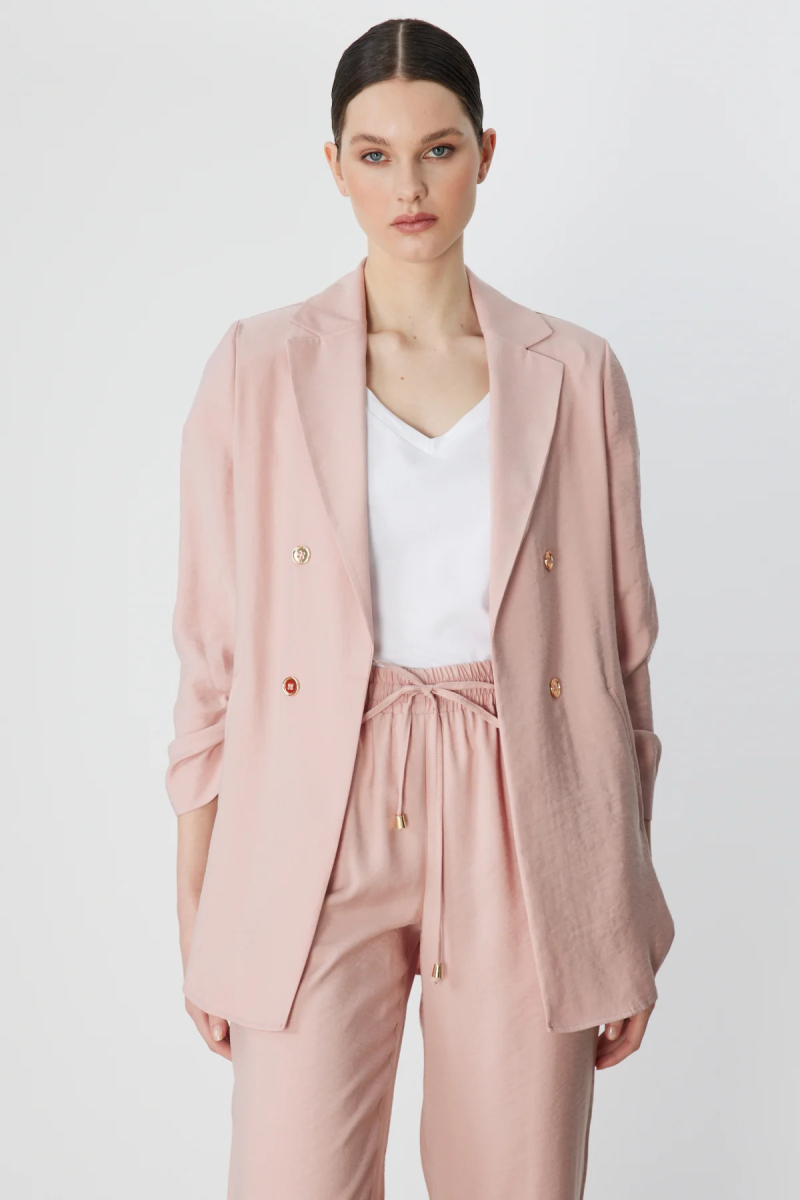 Ekol Kadın Kolları Büzgülü Yan Cepli Ceket 1202 Pudra Pudra