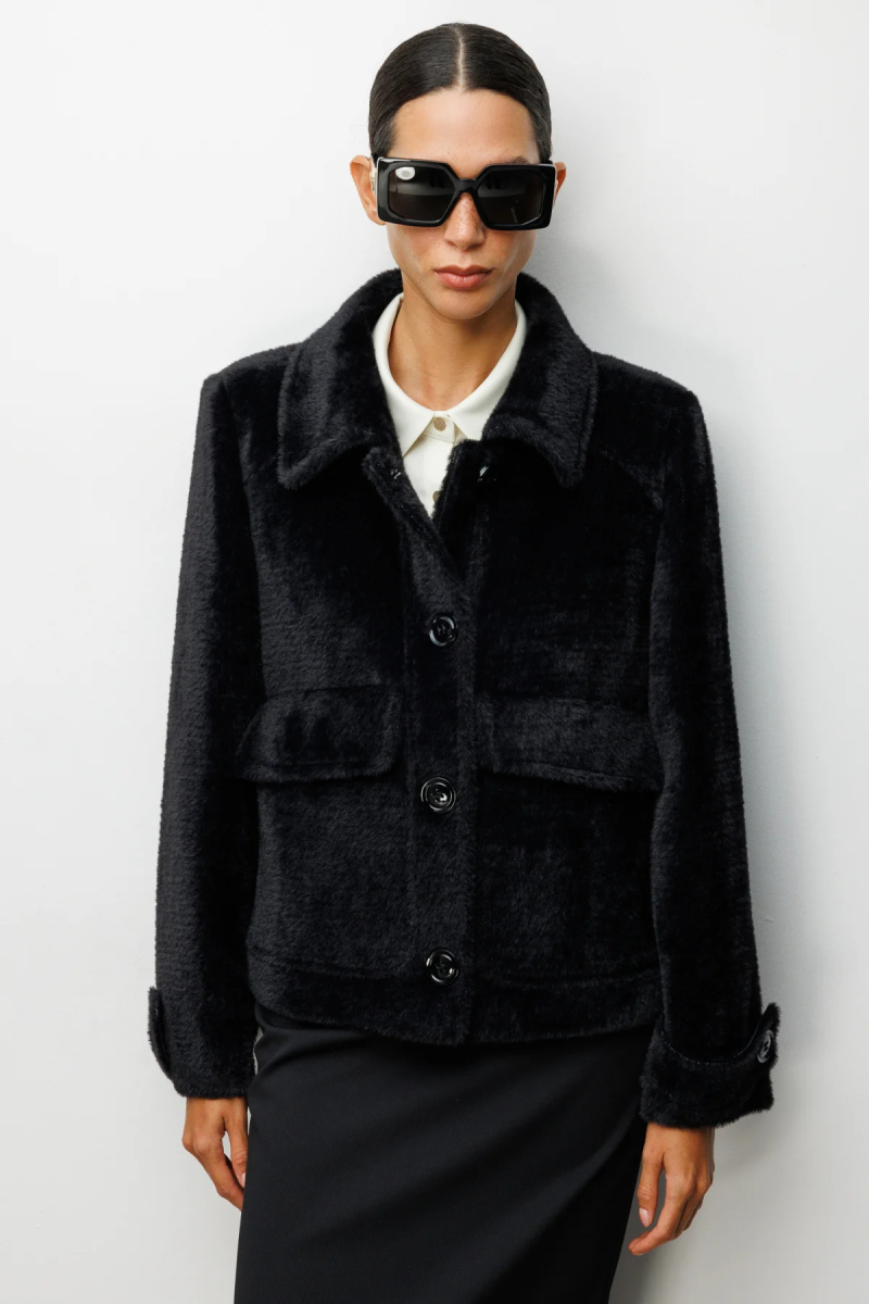 Ekol Kadın Kolu Apoletli Kapak Cepli Mont 6111 Siyah Siyah