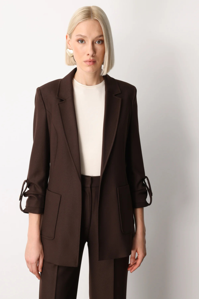 Ekol Kadın Kolu Apoletli Torba Cepli Ceket 5057 Kahverengi Kahverengi