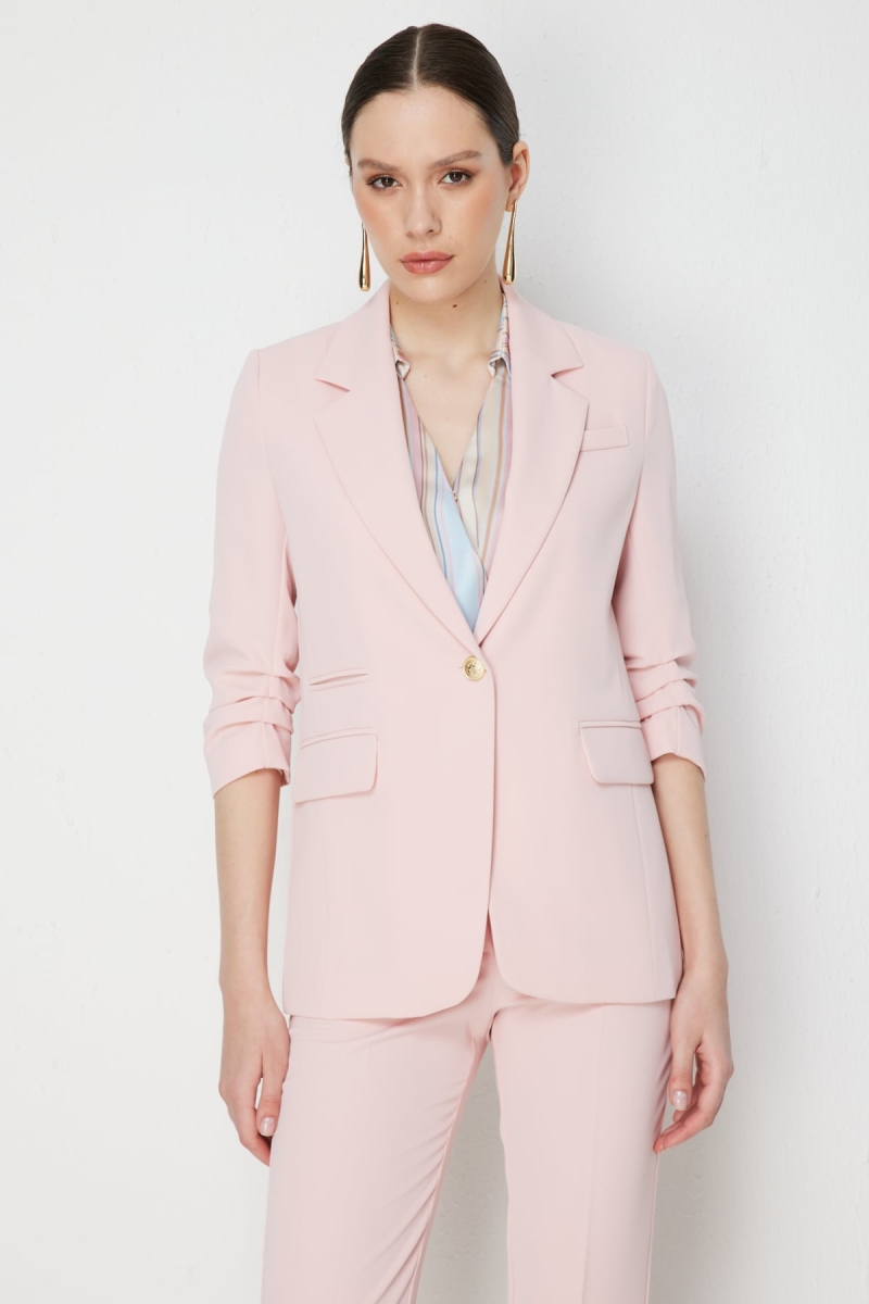Ekol Kadın Kolu Büzgülü Kapak Cepli Ceket 1102 Pudra Pudra