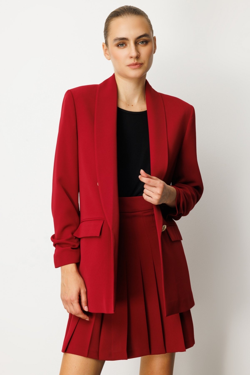 Ekol Kadın Kolu Büzgülü Kapak Cepli Ceket 5001 Bordo Bordo