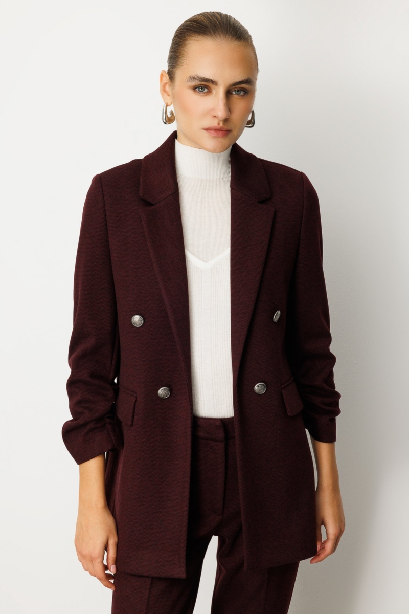 Ekol Kadın Kolu Büzgülü Kapak Cepli Ceket 5187 Bordo Bordo