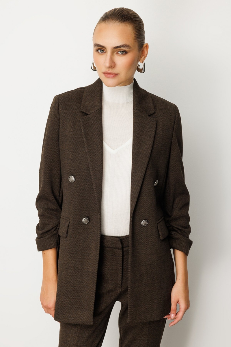 Ekol Kadın Kolu Büzgülü Kapak Cepli Ceket 5187 Kahverengi Kahverengi