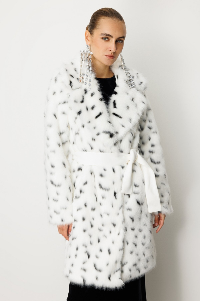 Ekol Kadın Kruvaze Yaka Benekli Kürk 6105 Ekru Ekru