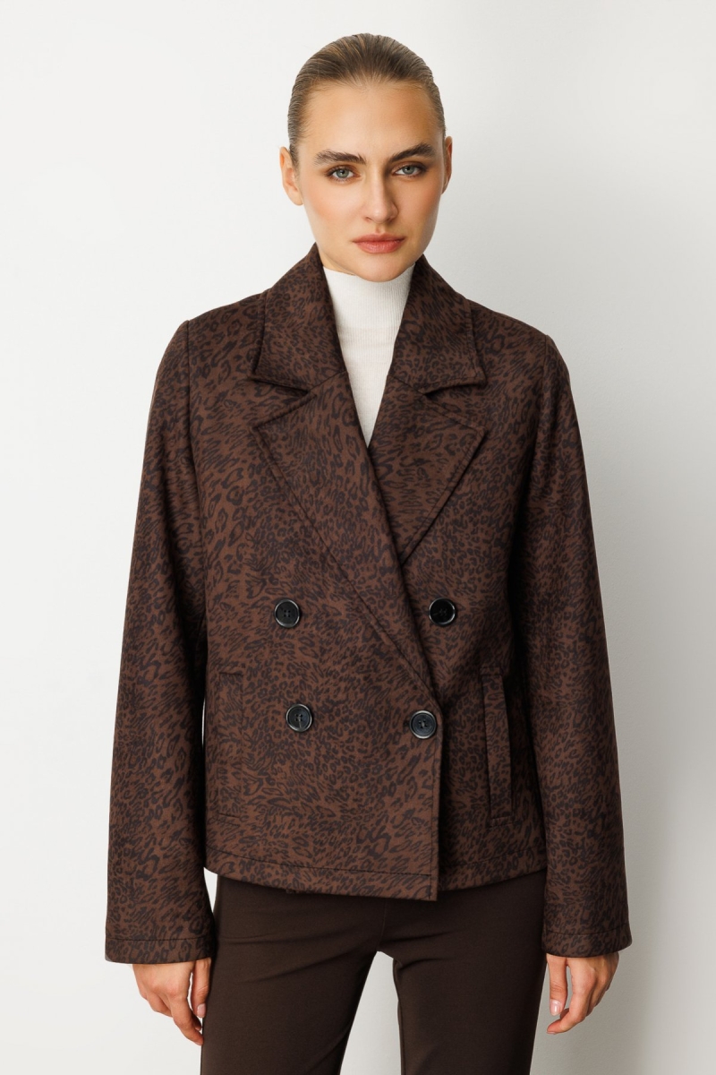 Ekol Kadın Kruvaze Yaka Desenli Mont 8021 Leopar LEOPAR