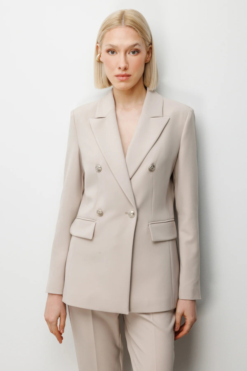 Ekol Kadın Kruvaze Yaka Kapak Cepli Ceket 1006 Kum Kum