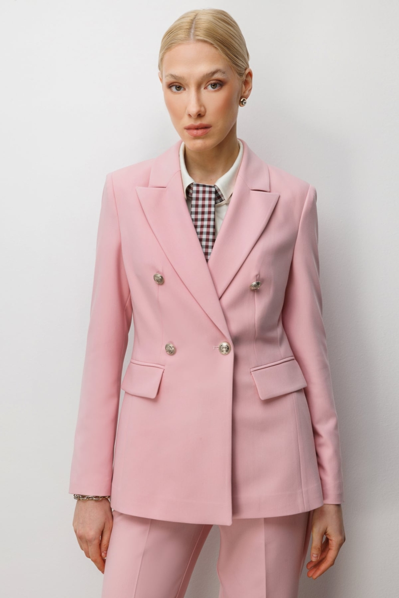 Ekol Kadın Kruvaze Yaka Kapak Cepli Ceket 1006 Pembe Pembe