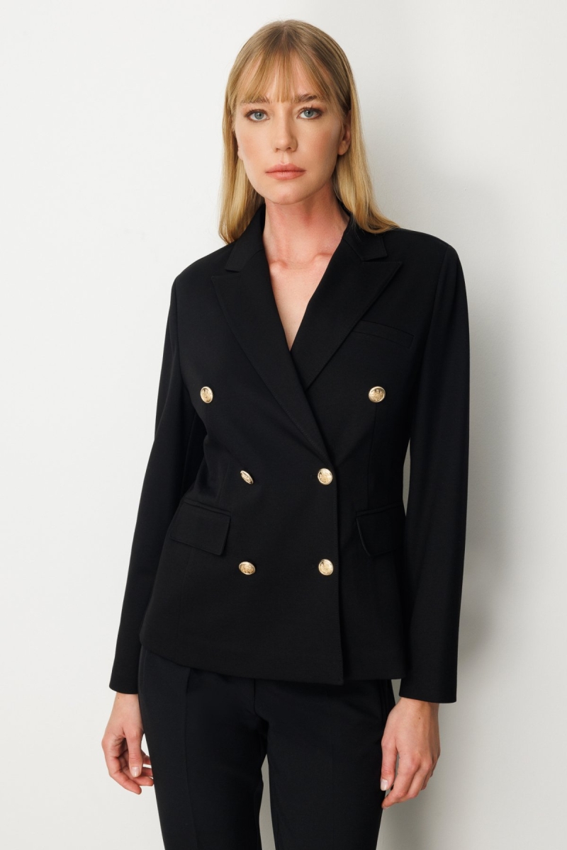 Ekol Kadın Kruvaze Yaka Kapak Cepli Ceket 5153 Siyah Siyah