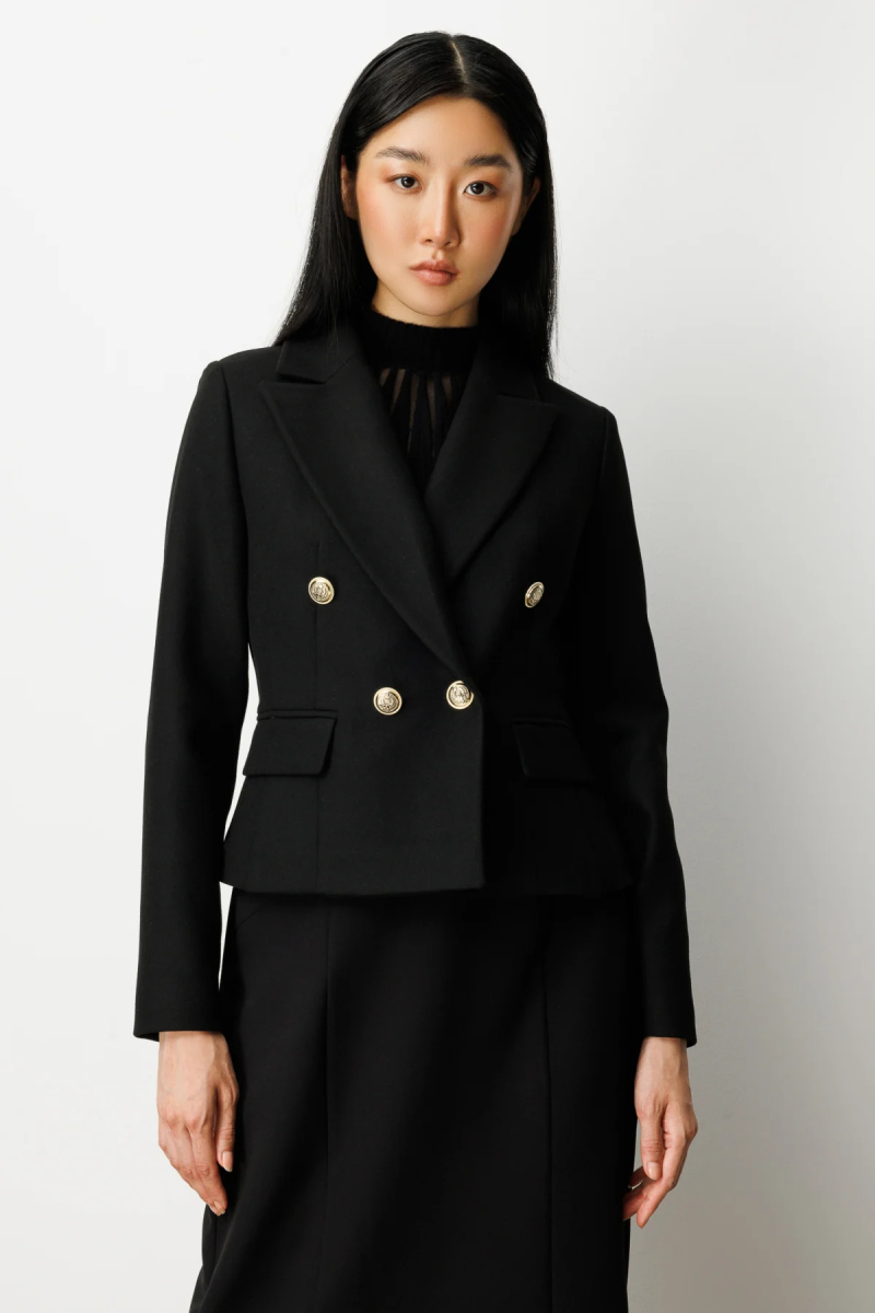 Ekol Kadın Kruvaze Yaka Kaşe Ceket 5073 Siyah Siyah