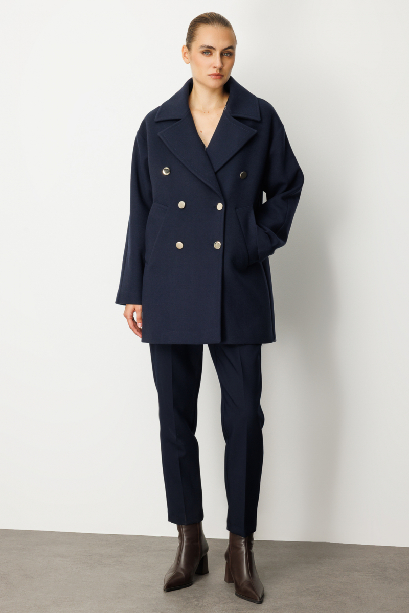 Ekol Kadın Kruvaze Yaka Yan Cepli Kaban 6093 Lacivert Lacivert