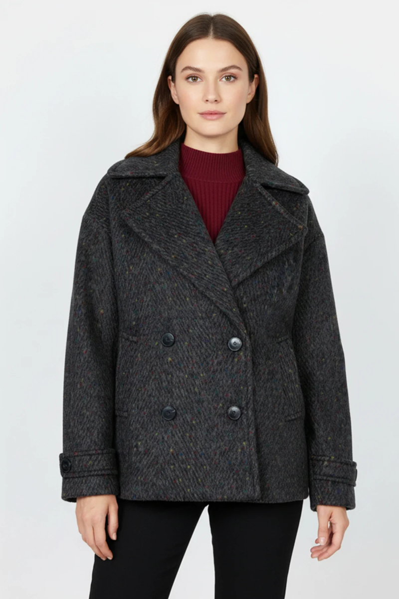 Ekol Kadın Kumaşı Renkli Kruvaze Mont 6019 Antrasit Antrasit