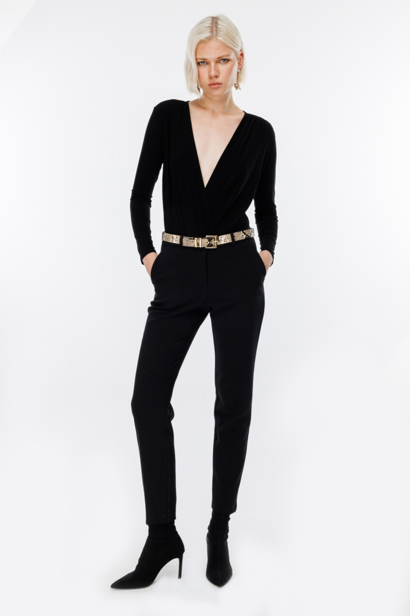 Ekol Kadın Likralı Dar Paça Kumaş Pantolon 4021 Siyah Siyah