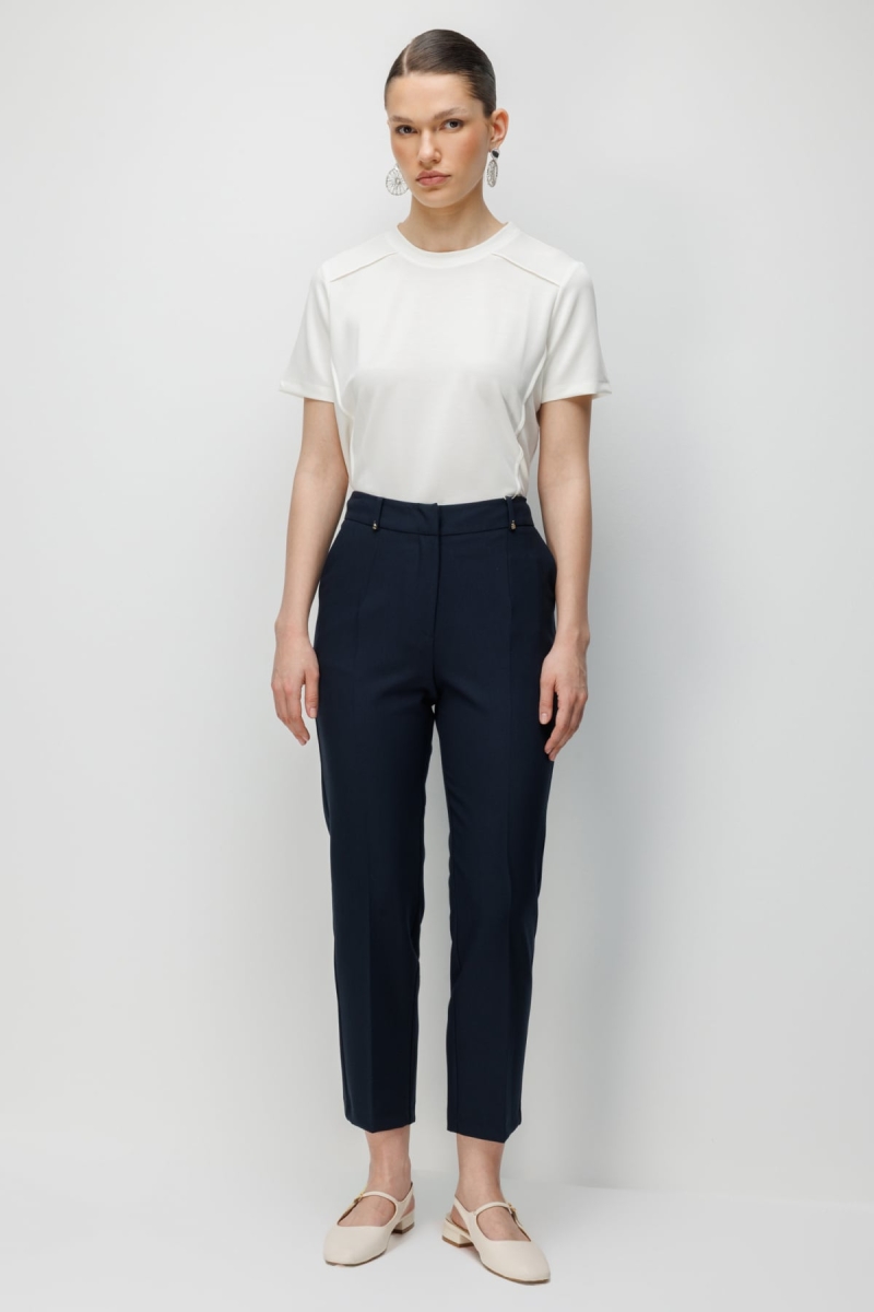 Ekol Kadın Metal Aksesuarlı Dar Paça Pantolon 4002 Lacivert Lacivert