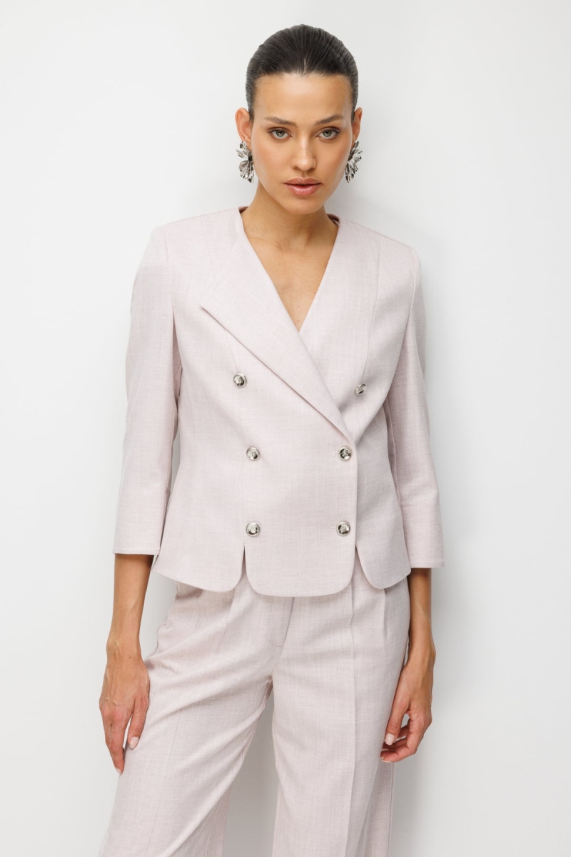 Ekol Kadın Metal Düğmeli Volanlı Ceket 1070 Pembe Pembe