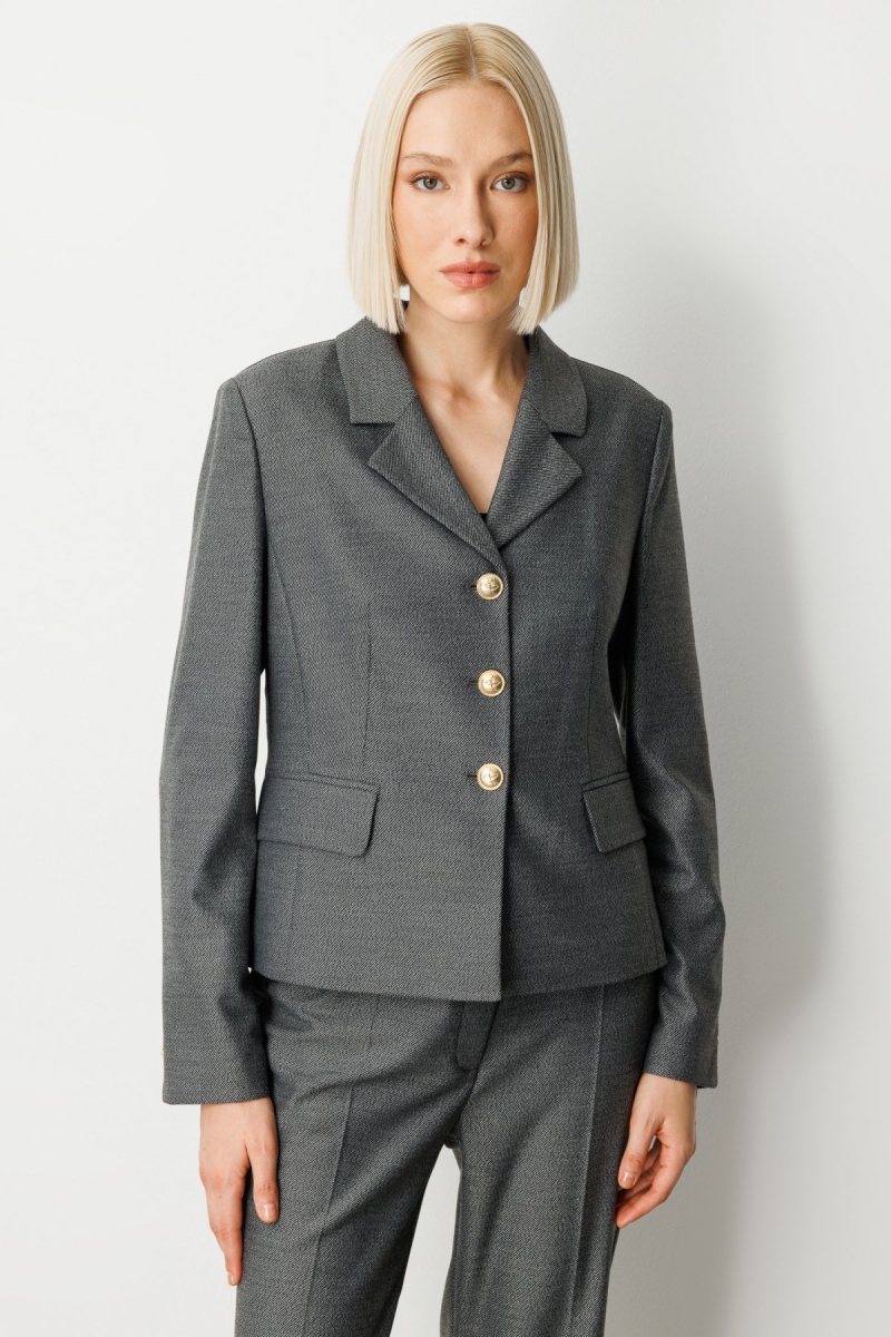 Ekol Kadın Omzu Vatkalı Kapak Cepli Ceket 5049 Antrasit Antrasit