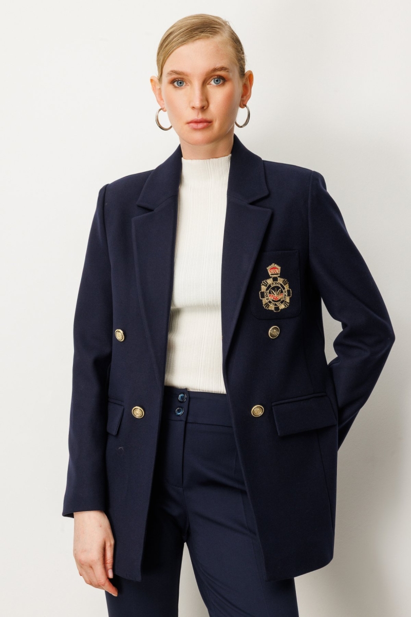 Ekol Kadın Önü Armalı Kapak Cepli Kaşe Ceket 5071 Lacivert Lacivert