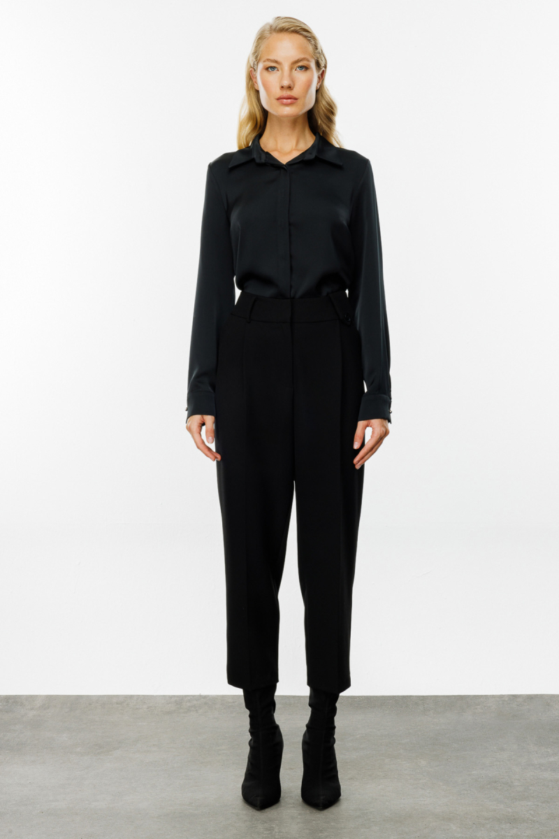 Ekol Kadın Önü Pileli Bol Paça Pantolon 4011 Siyah Siyah