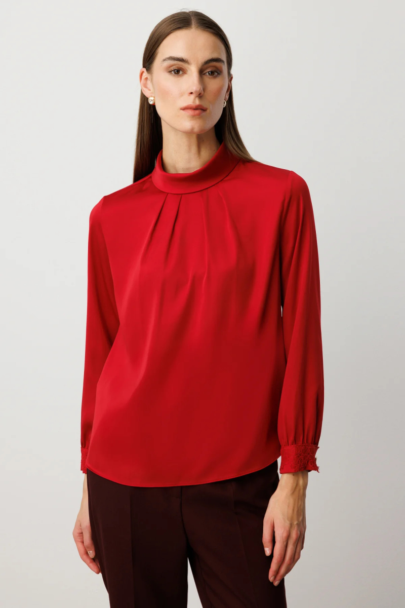 Ekol Kadın Önü Pileli Dantel Detaylı Bluz 3059 K.Kırmızı K.KIRMIZI