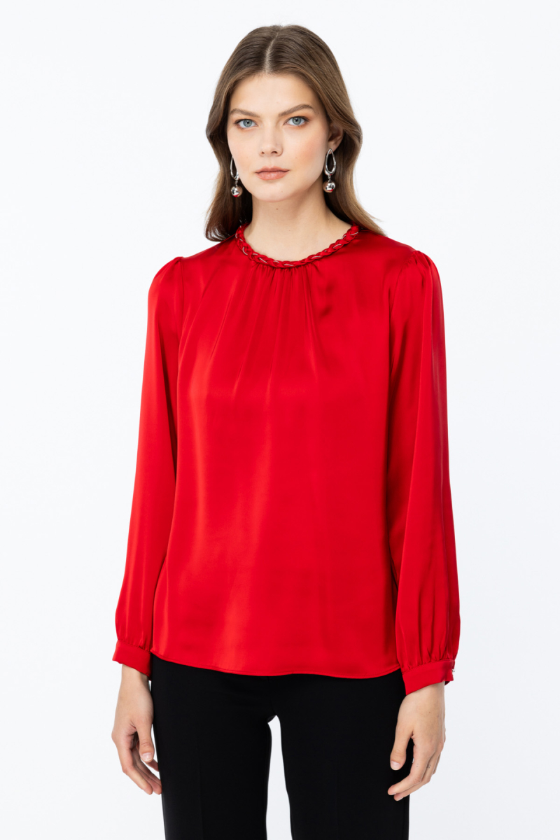 Ekol Kadın Örgülü Saten Bluz 2003 Kırmızı Kırmızı