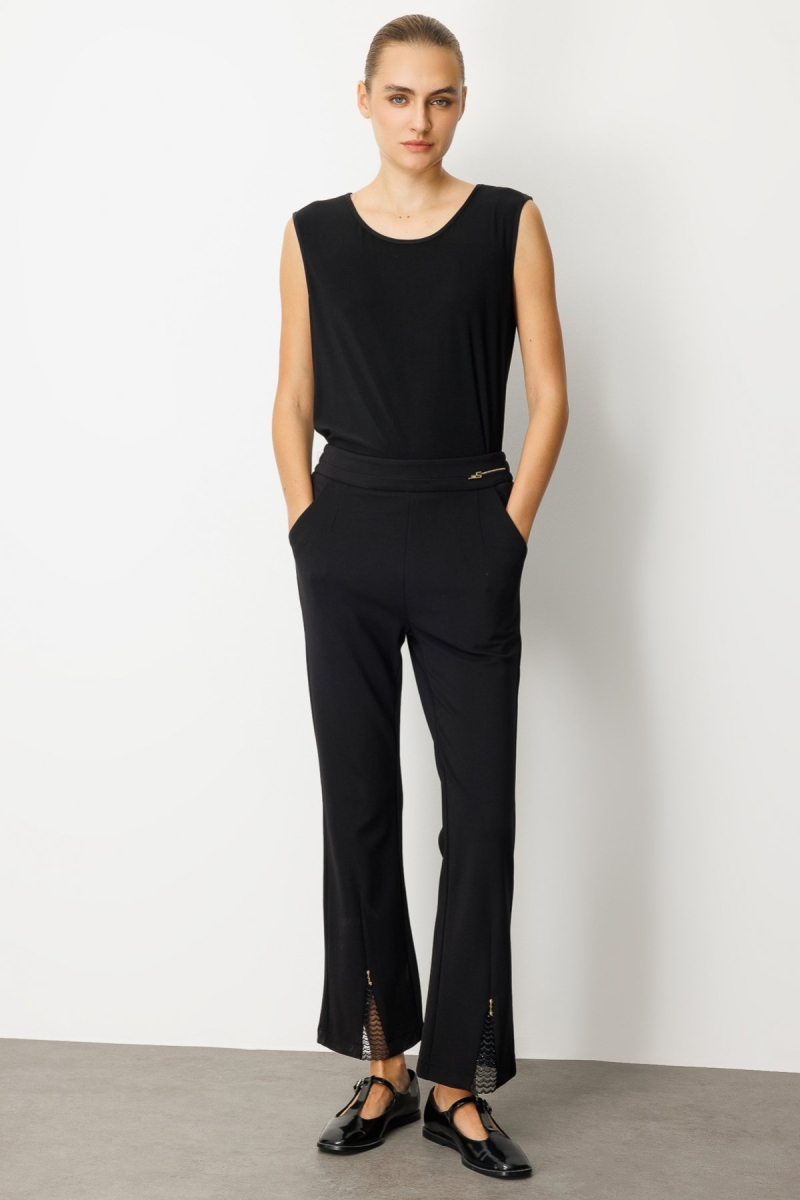 Ekol Kadın Paçası Taş Detaylı Metal Aksesuarlı Pantolon 1903 Siyah Siyah