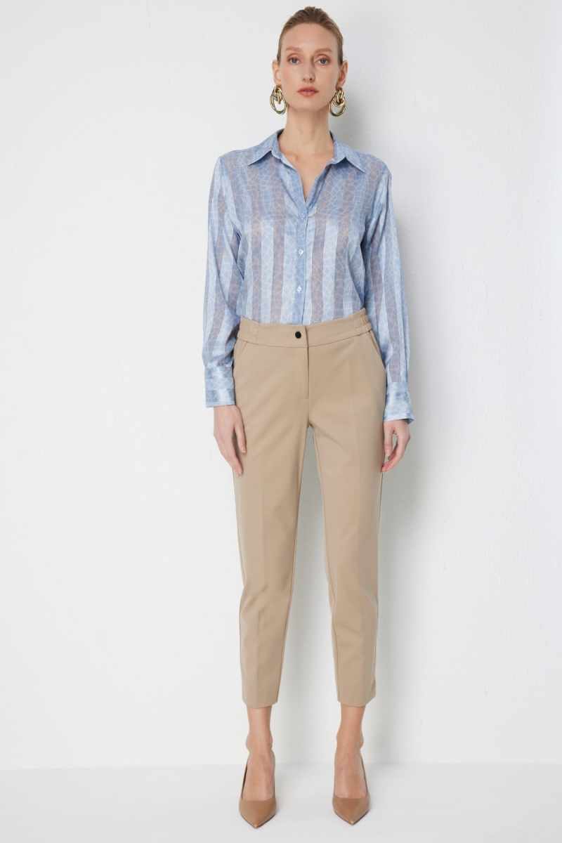 Ekol Kadın Paçası Yırtmaç Detaylı Yan Cepli Pantolon 4108 Kum Kum