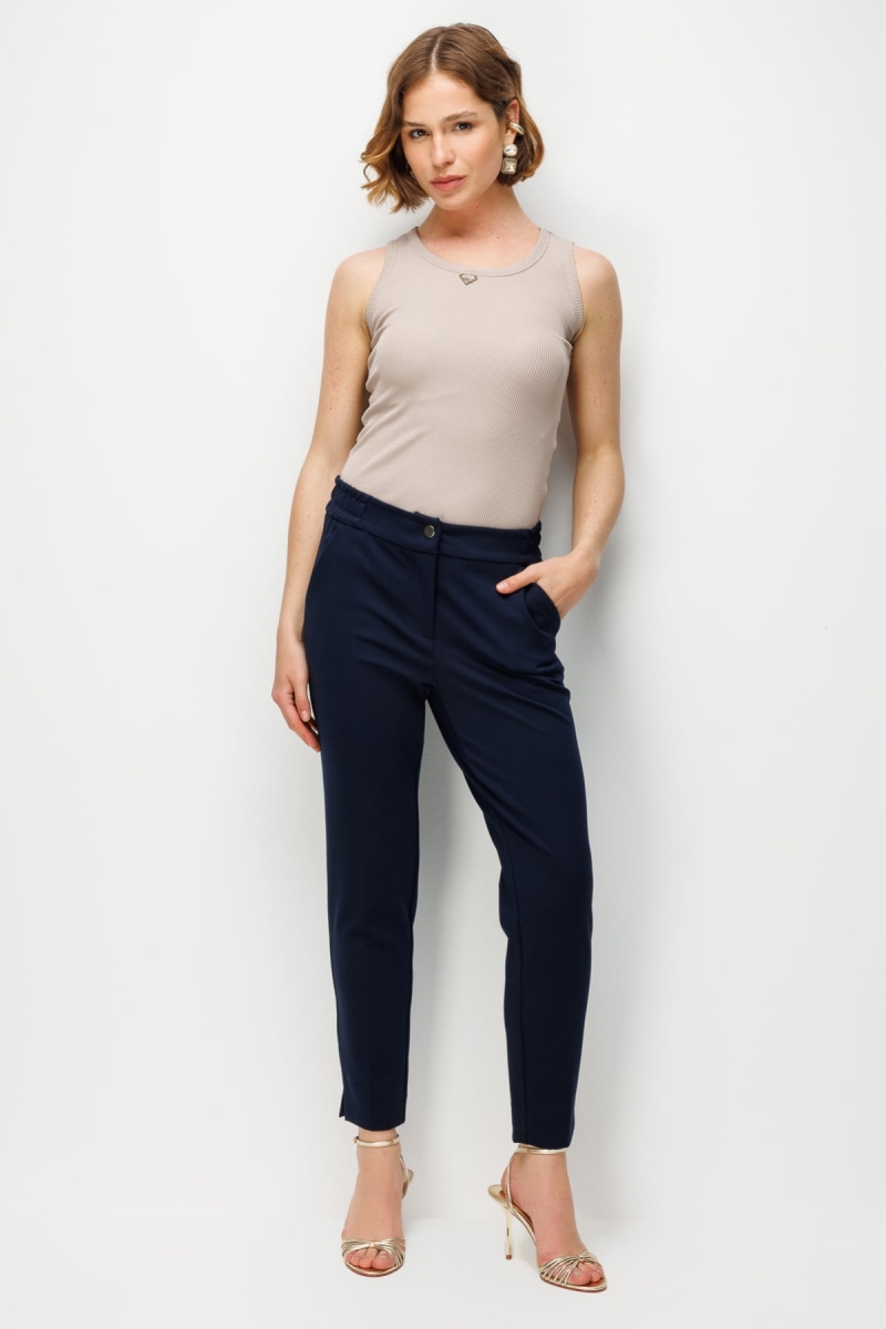 Ekol Kadın Paçası Yırtmaç Detaylı Yan Cepli Pantolon 4108 Lacivert Lacivert