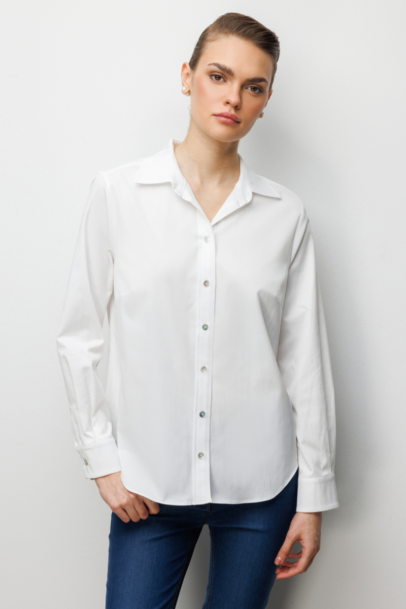 Ekol Kadın Pamuklu Polo Yaka Gömlek 2060 Ekru Ekru