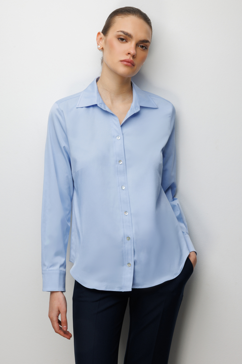 Ekol Kadın Pamuklu Polo Yaka Gömlek 2060 Mavi Mavi