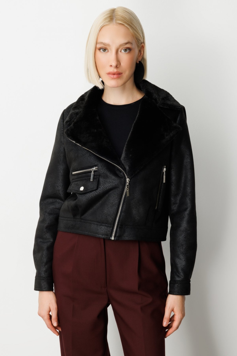 Ekol Kadın Peluşlu Güderi Mont 8011 Siyah Siyah