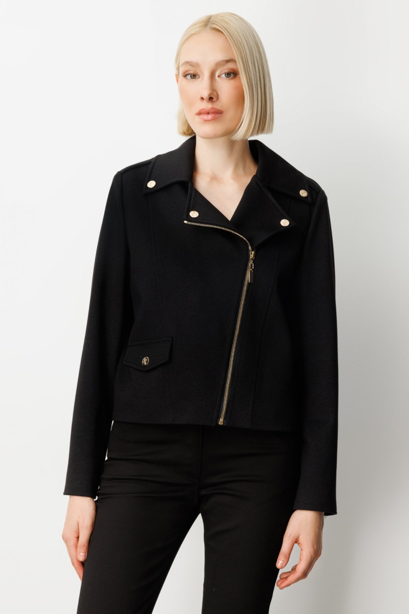 Ekol Kadın Simli Kumaş Süs Kapak Cepli Mont 8013 Siyah Siyah