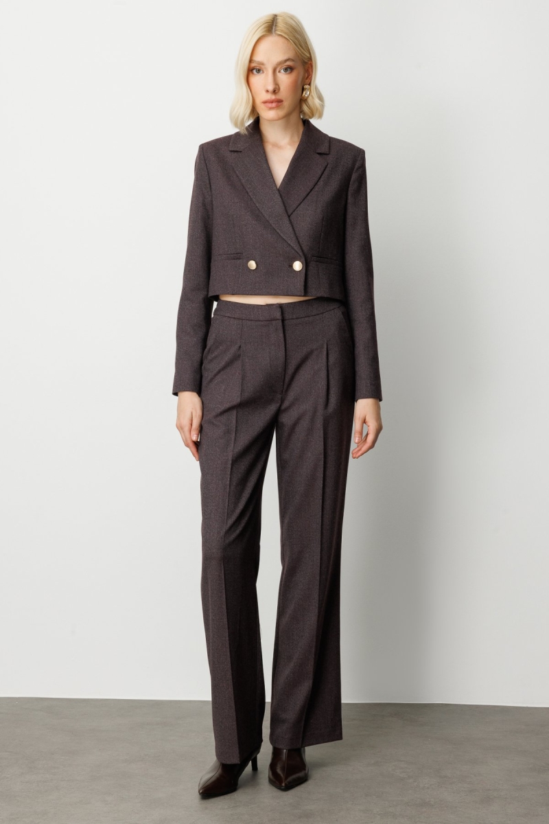 Ekol Kadın Simli Kumaş Wide Leg Pantolon 5171 Bordo Bordo