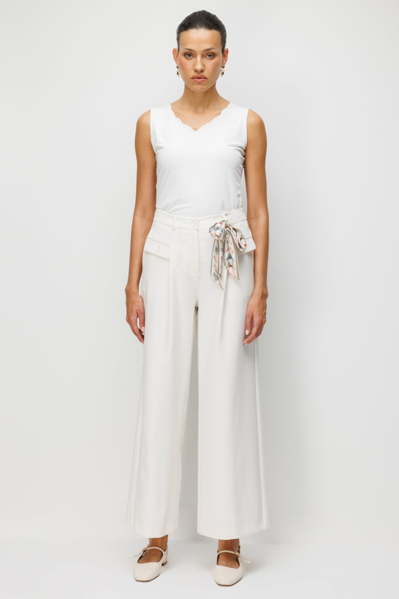 Ekol Kadın Süs Cep Detaylı Bol Paça Pantolon 4008 Ekru Ekru