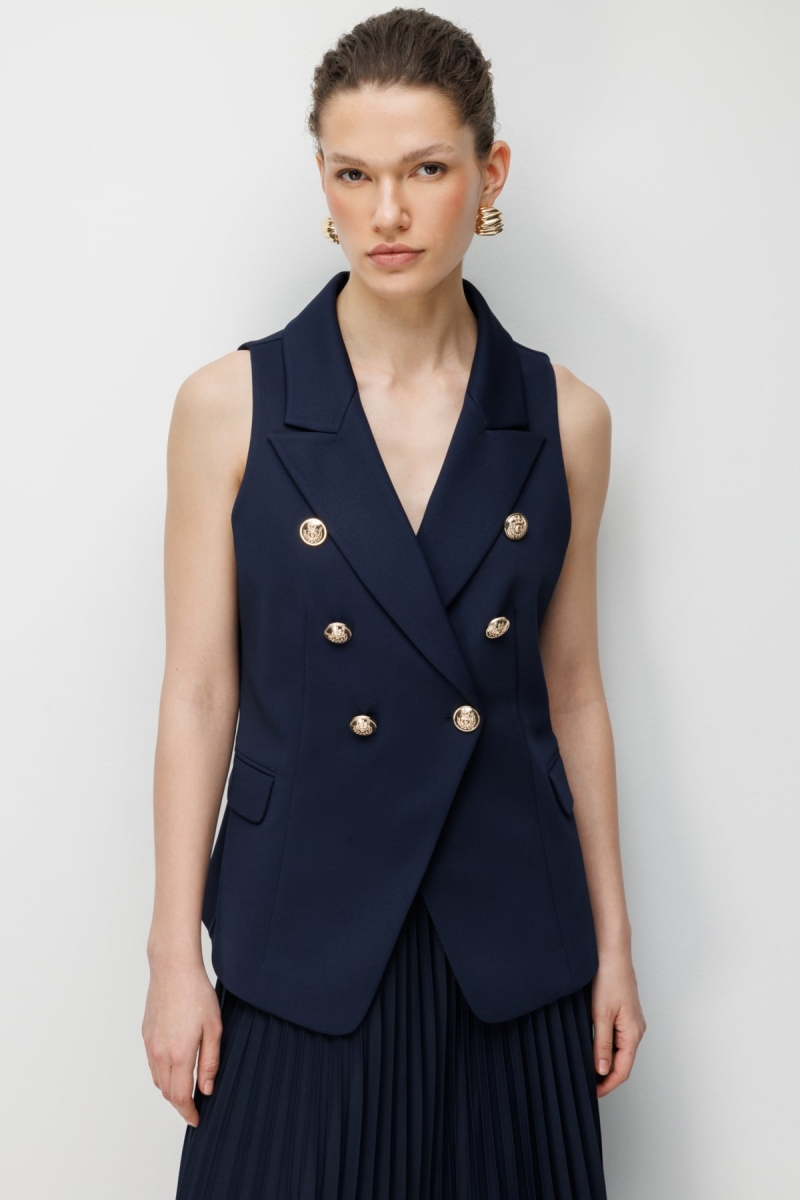 Ekol Kadın Süs Cep Detaylı Kruvaze Yelek 1062 Lacivert Lacivert