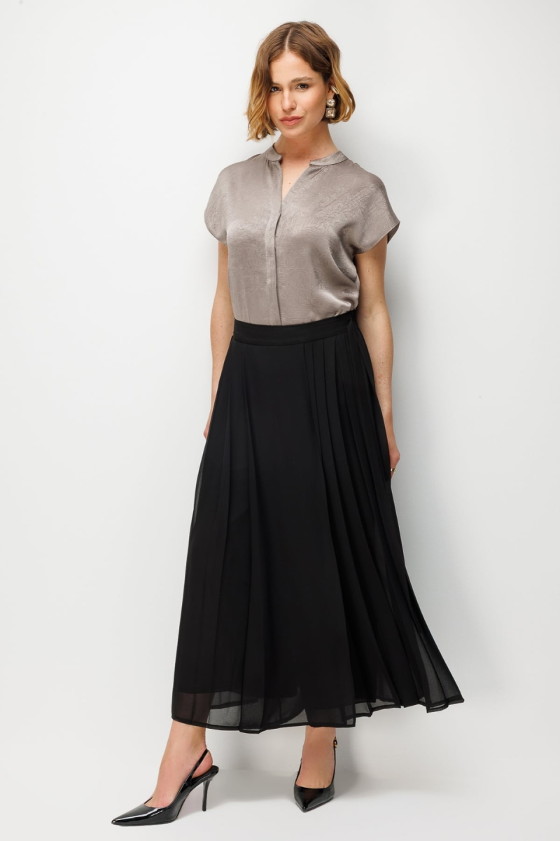 Ekol Kadın Süs Kuşaklı Piliseli Pantolon Etek 3004 Siyah Siyah