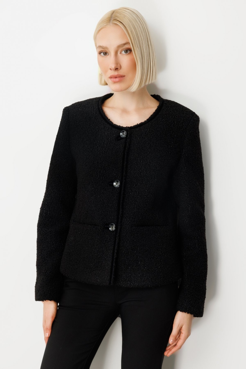 Ekol Kadın Teddy Kumaş Düğmeli Ceket 5101 Siyah Siyah