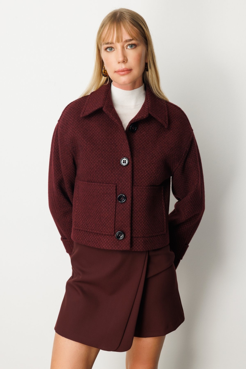 Ekol Kadın Torba Cepli Crop Mont 6013 Bordo Bordo