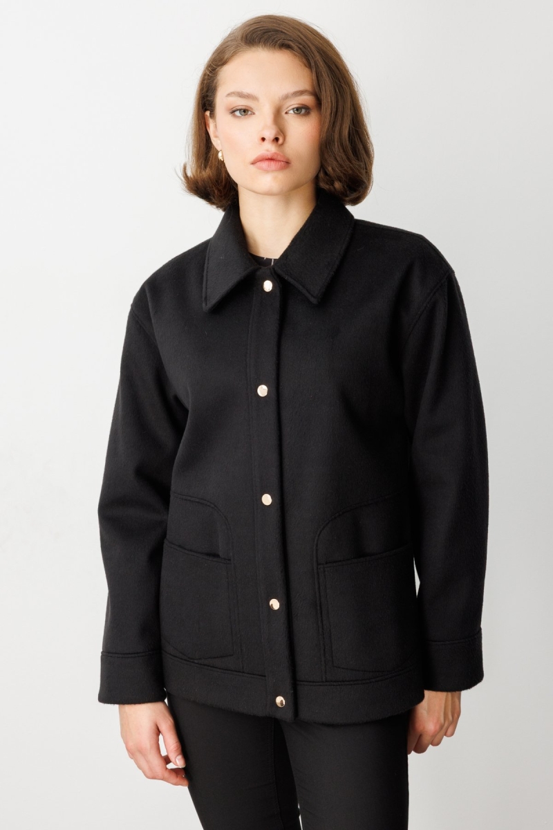 Ekol Kadın Torba Cepli Kısa Kaşe Mont 6087 Siyah Siyah