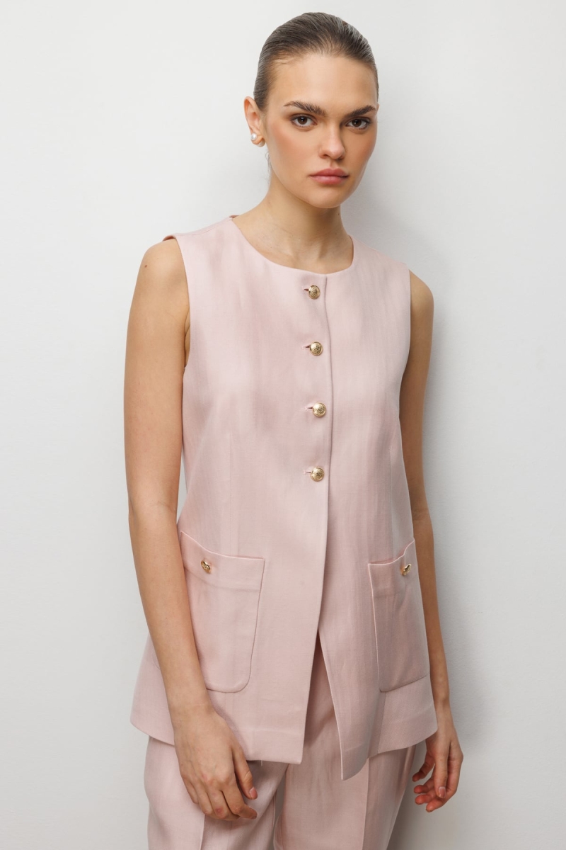 Ekol Kadın Torba Cepli Sıfır Yaka Yelek 1022 Pembe Pembe