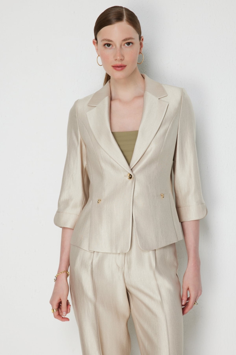 Ekol Kadın Truvakar Kol Tek Düğme Ceket 1272 Kum Kum